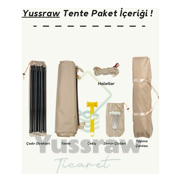 Nidage 4 Mevsim Güneşlik Tente Plaj, Kamp Dayanıklı Oxfor Kumaş Gölgelik Çadır 500x300 cm Su G - Bej - Görsel 2