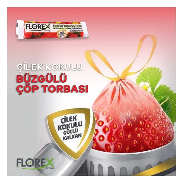 Florex Çilek Kokulu Büzgülü Büyük Boy Çöp Poşeti 10'lu 5 Adet - Görsel 3