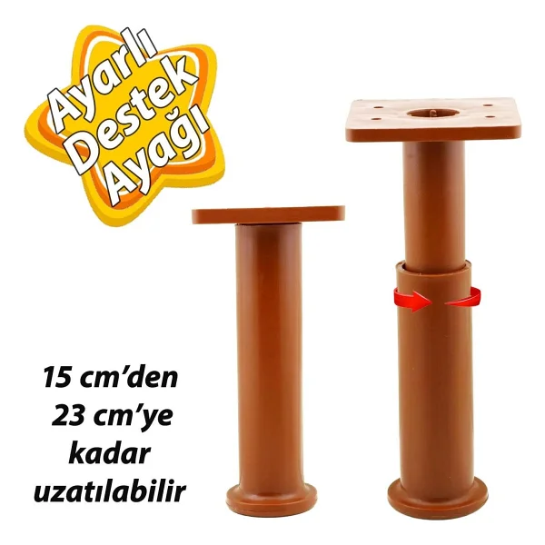 GLASWEN Modül Ayarlanabilir Destek Ayağı 15 X 23 Cm Kahverengi Ayak Mobilya Kanepe Baza Koltuk Ünite Ayakları - Görsel 6