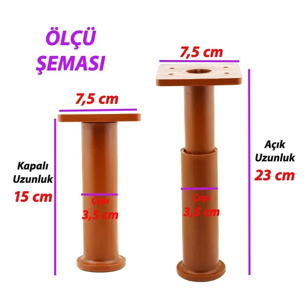 GLASWEN Modül Ayarlanabilir Destek Ayağı 15 X 23 Cm Kahverengi Ayak Mobilya Kanepe Baza Koltuk Ünite Ayakları - Görsel 3