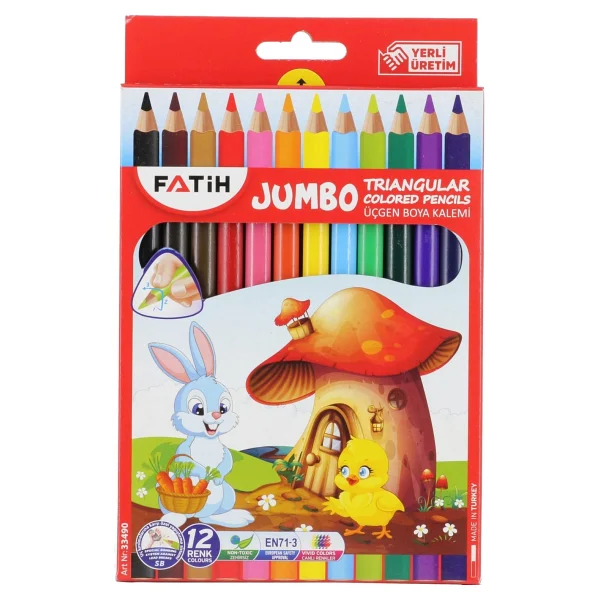 Fatih Tam Boy Üçgen 12'li Jumbo Kuru Boya Seti - Görsel 2