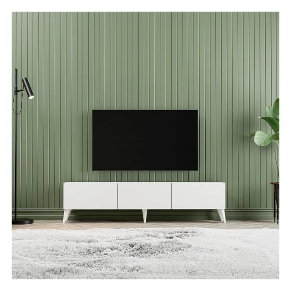 Mezza 1240 Eva 3 Kapaklı Kulpsuz 150 cm Ayaklı Tv Ünitesi Beyaz - Görsel 2
