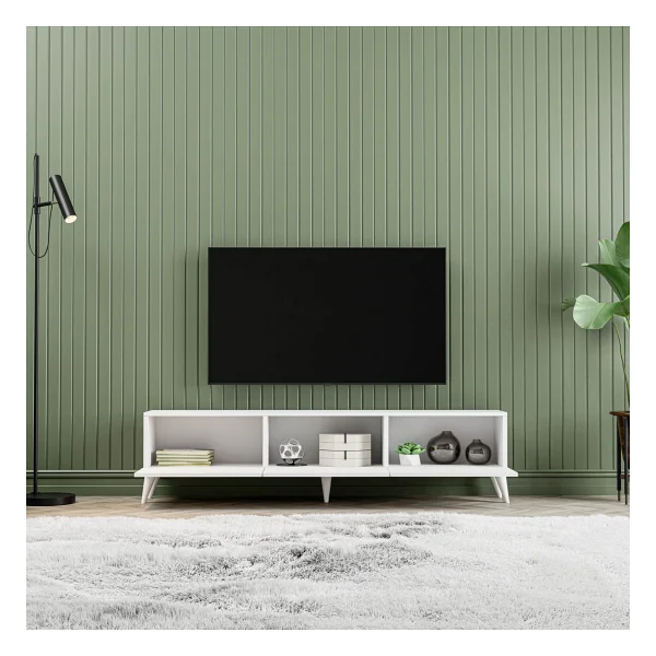 Mezza 1240 Eva 3 Kapaklı Kulpsuz 150 cm Ayaklı Tv Ünitesi Beyaz - Görsel 3