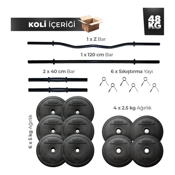 Aydın Sport 48 KG Z Bar ve Düz Barlı Halter Dambıl Seti - Görsel 2