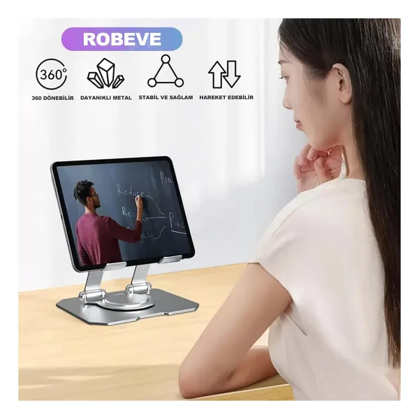 Robeve Tablet Standı 360 Derece Dönebilen Tablet Stand Katlanabilir Metal Tablet Tutucu Standı Tablet ve Telefon Tutucu Stant Tablet Tutucu Metal - Görsel 2
