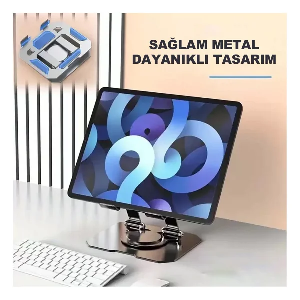 Robeve Tablet Standı 360 Derece Dönebilen Tablet Stand Katlanabilir Metal Tablet Tutucu Standı Tablet ve Telefon Tutucu Stant Tablet Tutucu Metal - Görsel 3