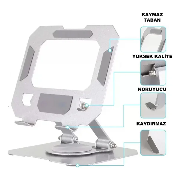 Robeve Tablet Standı 360 Derece Dönebilen Tablet Stand Katlanabilir Metal Tablet Tutucu Standı Tablet ve Telefon Tutucu Stant Tablet Tutucu Metal - Görsel 4