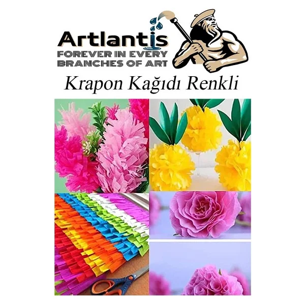 Artlantis Fosforlu Krapon Kağıdı 5 Renk 50x200 cm 1 Paket Grapon Kağıdı Karışık Renkli 5'li Okul Sınıf Kreş - Görsel 3