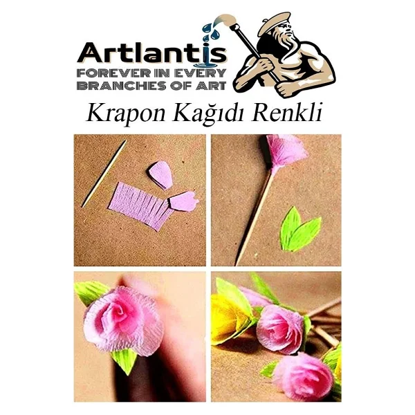 Artlantis Fosforlu Krapon Kağıdı 5 Renk 50x200 cm 1 Paket Grapon Kağıdı Karışık Renkli 5'li Okul Sınıf Kreş - Görsel 4