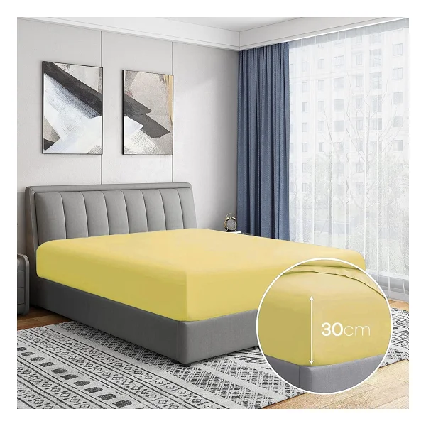 Soley Jersey %100 Doğal Pamuklu Çift Kişilik 160 x 200 Lastikli Çarşaf - Hardal Sarısı - 160 x 200 cm - Görsel 2