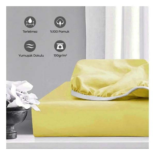 Soley Jersey %100 Doğal Pamuklu Çift Kişilik 160 x 200 Lastikli Çarşaf - Hardal Sarısı - 160 x 200 cm - Görsel 3