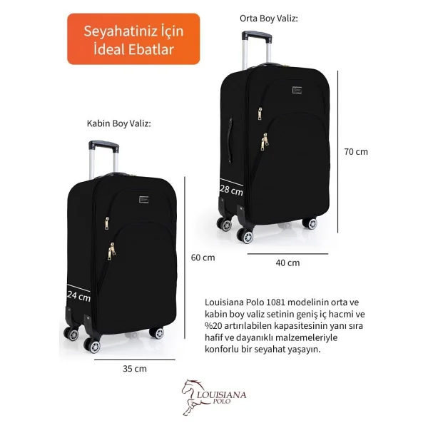 Louisiana Polo 1081 Kumaş Kabin + Orta Boy 2'li Valiz Seti - Görsel 9