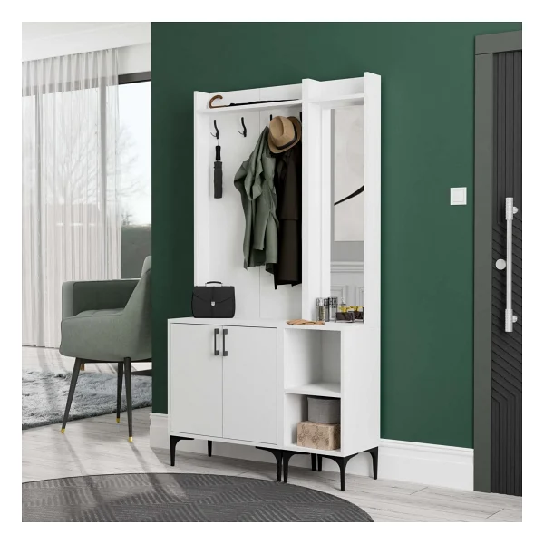 Mezza Royal 5000-5040 Beyaz Raflı Askılıklı 2 Kapaklı Sağ Aynalı Portmanto - Görsel 6