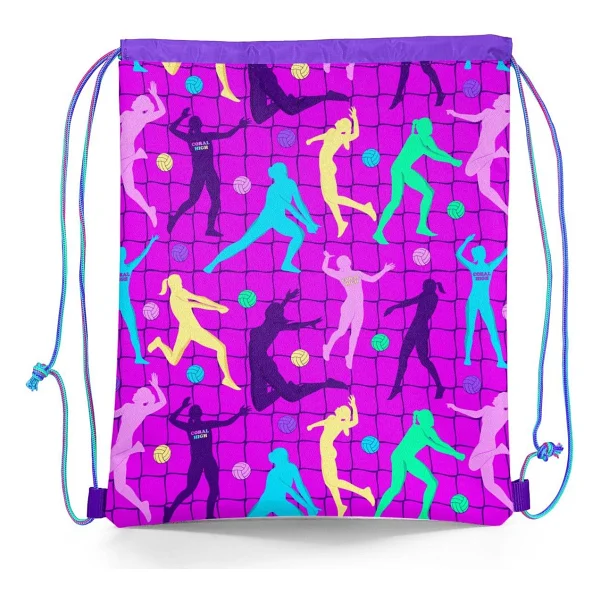 Coral High Kids Pembe Mor Voleybol Desenli İpli Büzgülü Sırt Çantası 12649 - Görsel 3