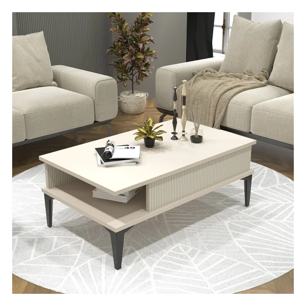 Cool Home Marin Tv Ünitesi 180 cm - Orta Sehpa Seti Çizgi desenli , Raflı , Sis Gri - Görsel 3