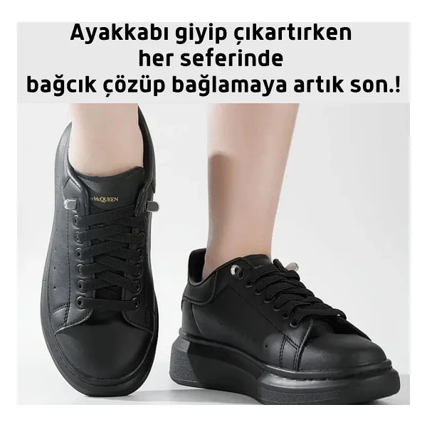 Palwin Süper Pratik Elastik Bağcık, Metal Tokalı Lastikli Ayakkabı Bağcığı, Akıllı Bağcık BEYAZ, 1 Çift - Görsel 2