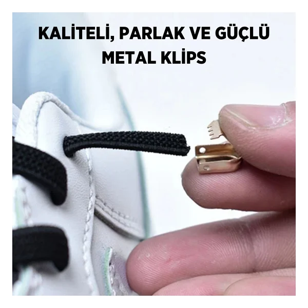 Palwin Süper Pratik Elastik Bağcık, Metal Tokalı Lastikli Ayakkabı Bağcığı, Akıllı Bağcık BEYAZ, 1 Çift - Görsel 3