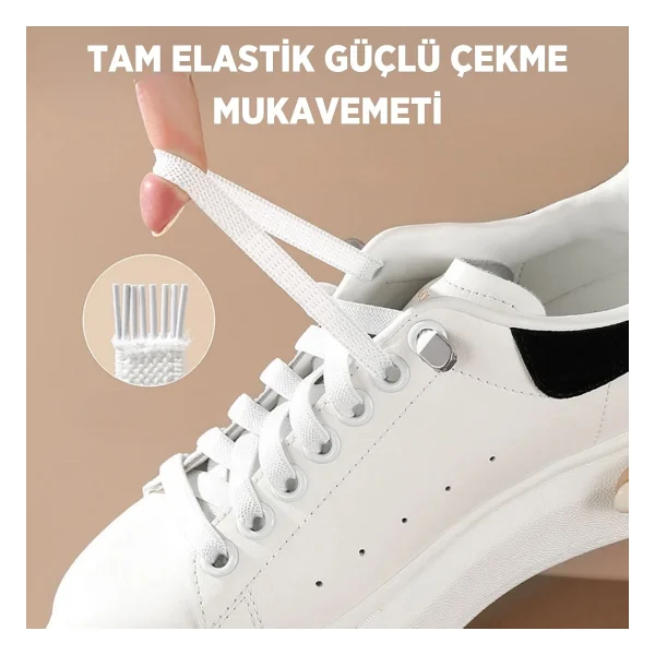 Palwin Süper Pratik Elastik Bağcık, Metal Tokalı Lastikli Ayakkabı Bağcığı, Akıllı Bağcık BEYAZ, 1 Çift - Görsel 4