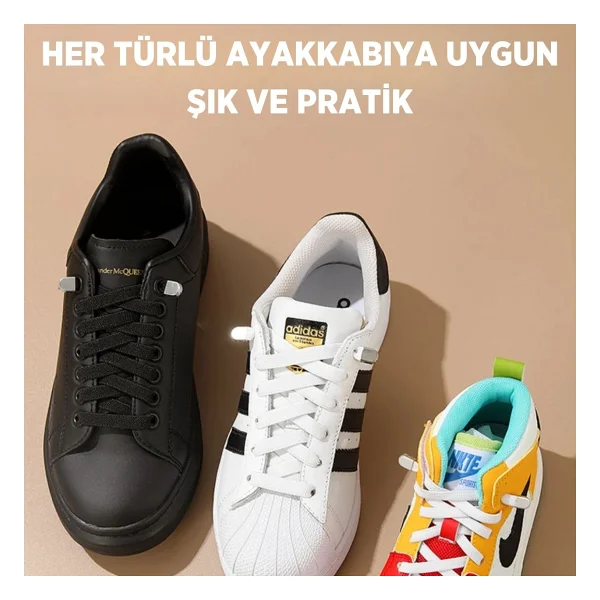 Palwin Süper Pratik Elastik Bağcık, Metal Tokalı Lastikli Ayakkabı Bağcığı, Akıllı Bağcık BEYAZ, 1 Çift - Görsel 5