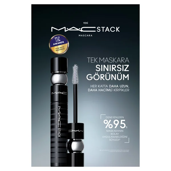 MAC Stack Siyah Maskara Büyük Boy Hacim Veren Suya ve Tere Dayanıklı Uzun Kıvrık Etki - Görsel 6