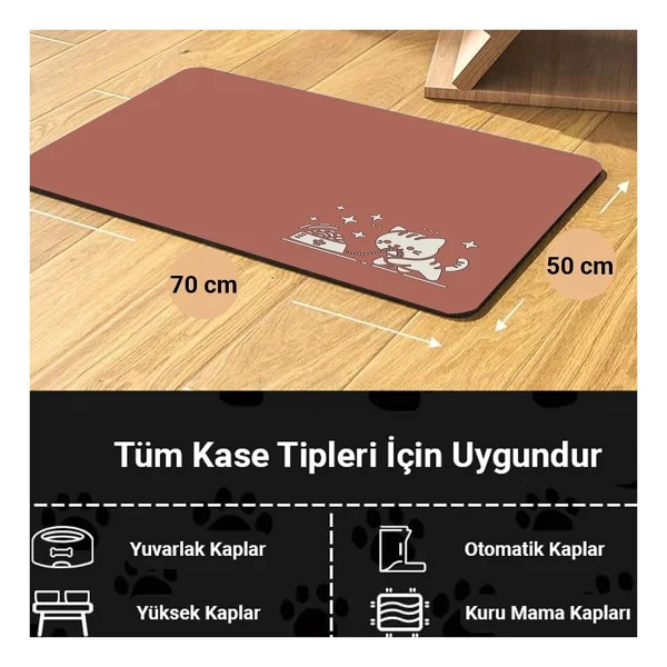 MAtGo Pati Mama Çeken Kedi Beslenme Matı Kaymaz Sıvı Geçirmez Kedi Köpek Mama Paspası 50x70cm - Görsel 8