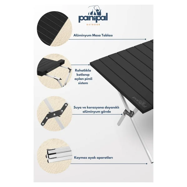 Panipal L 82.5x59.5 cm Alüminyum Katlanır Kamp Masası - Görsel 2