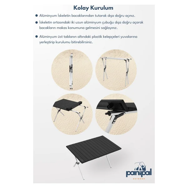 Panipal L 82.5x59.5 cm Alüminyum Katlanır Kamp Masası - Görsel 4