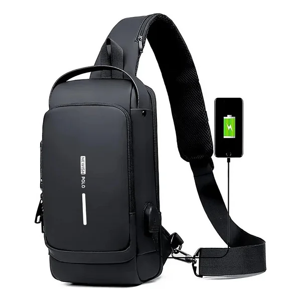 Newish Polo Erkek Siyah Usb Çıkışlı Çapraz Askılı Omuz ve Bel Çantası newpolo222 - Görsel 5