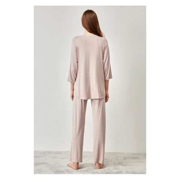 Catherine's Yumuşak Dokulu Hamile Pijama Takımı - Pudra Pembe - Görsel 3