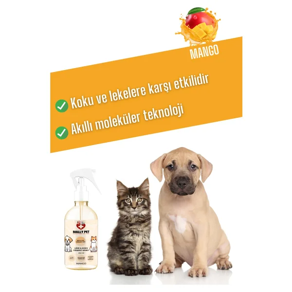 Mally Pet Mango Kokulu 250 ml Kedi ve Köpekler için Koku Ve Leke Giderici Sprey - Görsel 5