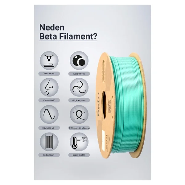 Beta PLA Plus 1.75 mm 1 kg Su Yeşili Filament - Görsel 3
