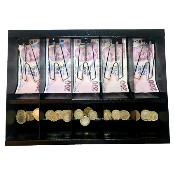 Çetka Komple Metal Kırılmaz Çekmece Ici Para Düzenleyici 5 Banknot 5 Bozuk Kırılmaz Para Bölmeli 38,5 x 27,5 x 6 cm - Görsel 5