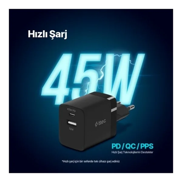 Ttec SmartCharger Duo 2SCP02 45 W Hızlı Şarj Adaptörü - Görsel 5