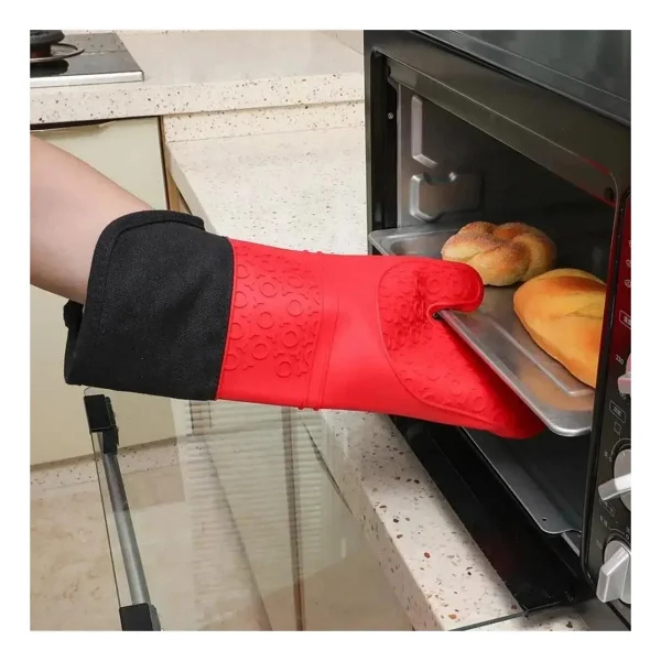 Kitchen Design Lab Kırmızı Silikon Yanmaz Yapışmaz Isı Yalıtımlı Mutfak Fırın Eldiveni Tencere Sahan Tutacak 37 Cm - Görsel 2