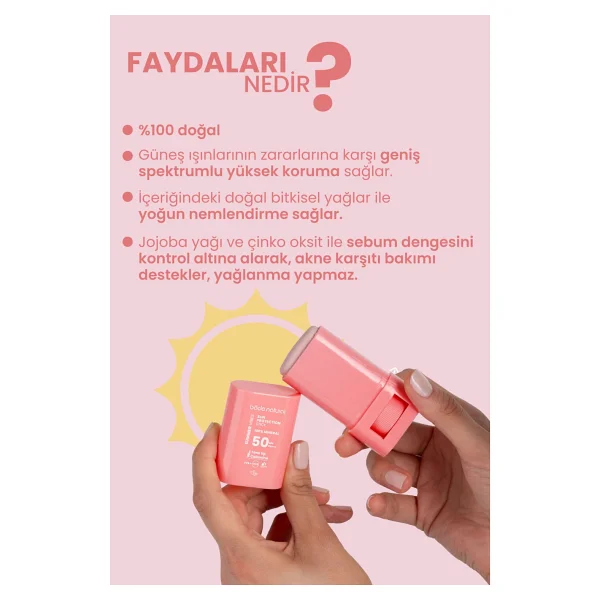 Bade Natural Ton Eşitleyici ve Aydınlatıcı Pembe 16 gr 50 Faktör Stick Güneş Kremi - Görsel 4