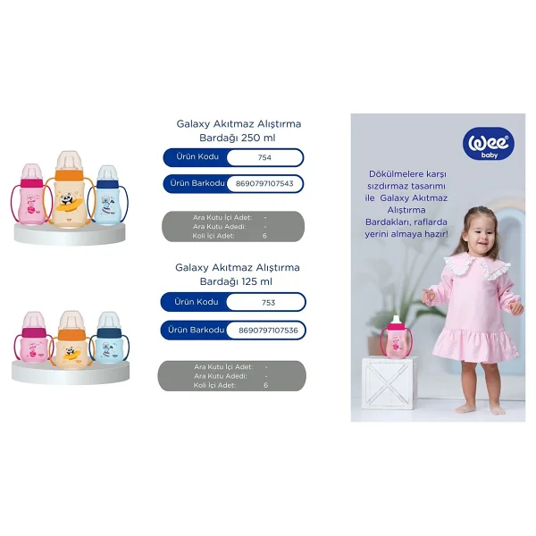 Wee Baby 754 Galaxy Akıtmaz Alıştırma Bardağı 250 ml - Görsel 6