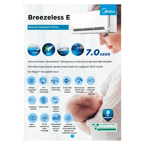 Midea Breezeless E CB1-12HRFN8 A++ 12000 BTU Inverter Duvar Tipi Klima - Görsel 2