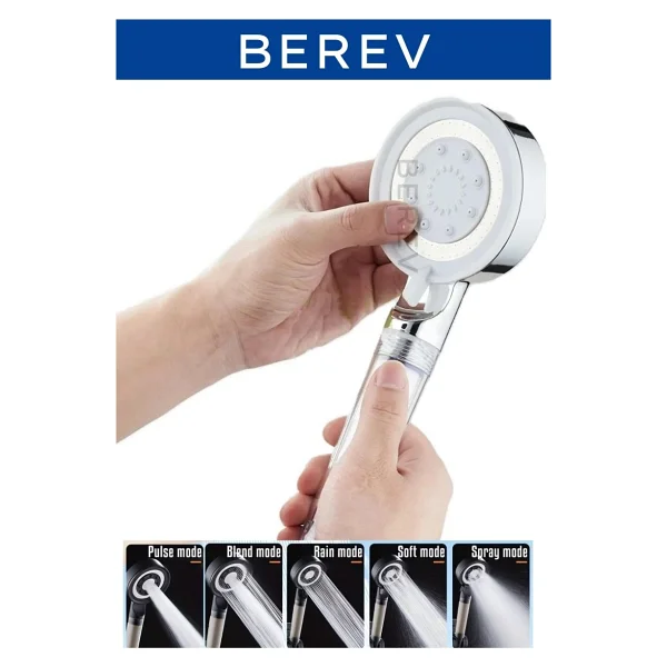 Berev Filtreli 5 Fonksiyonlu Krom Yüksek Basınçlı Ayarlanabilir Duş Başlığı - Görsel 2