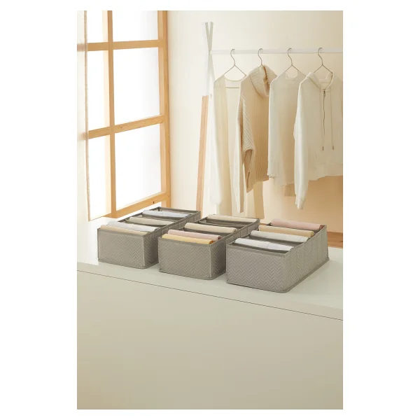 Ocean Home Textile 3 Adet 7 Bölmeli Bej Dolap Çekmece Içi Akordiyon Tipi Katlanır Çamaşır Düzenleyici Organizer - Görsel 3
