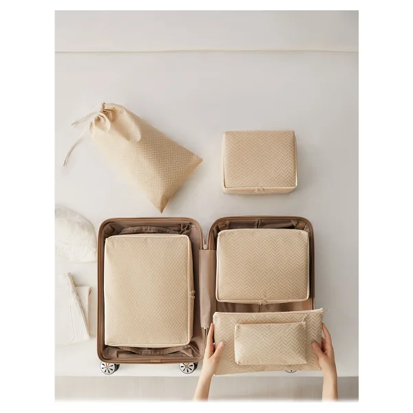 Ocean Home Textile 6'lı Bej Balıksırtı Valiz Düzenleyici Bavul İçi Organizer Set - Açık Bej - Görsel 2