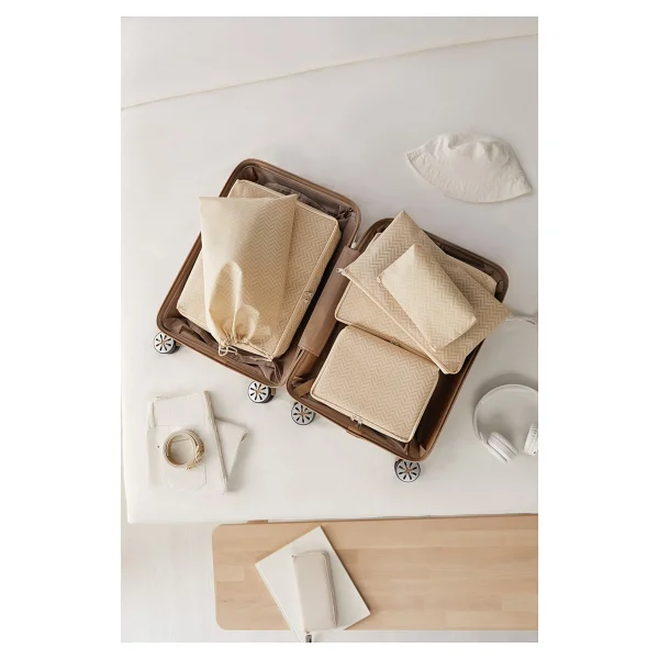 Ocean Home Textile 6'lı Bej Balıksırtı Valiz Düzenleyici Bavul İçi Organizer Set - Açık Bej - Görsel 3