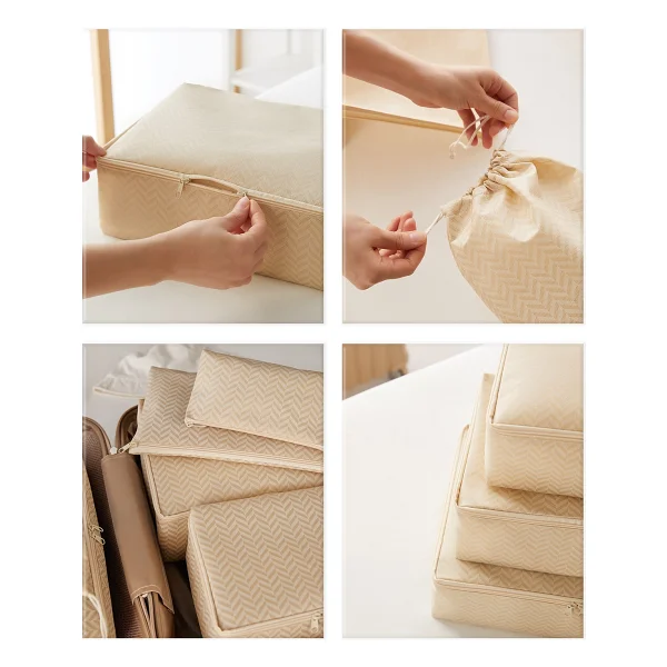Ocean Home Textile 6'lı Bej Balıksırtı Valiz Düzenleyici Bavul İçi Organizer Set - Açık Bej - Görsel 4