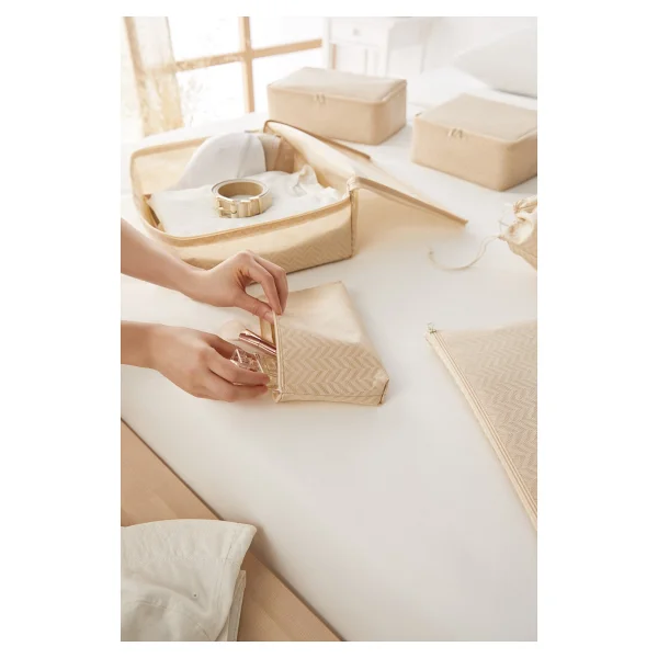 Ocean Home Textile 6'lı Bej Balıksırtı Valiz Düzenleyici Bavul İçi Organizer Set - Açık Bej - Görsel 5