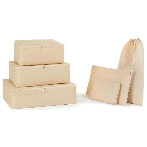 Ocean Home Textile 6'lı Bej Balıksırtı Valiz Düzenleyici Bavul İçi Organizer Set - Açık Bej - Görsel 7