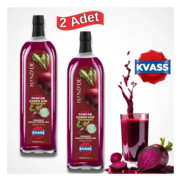 Hanzade Bitkisel Pancar Kvass Fermente Kırmızı Pancar Içeren Kür 1 Litre x 2 Adet Cam Şişe - 2 lt - Görsel 7