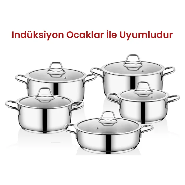 Kahramanlar Yağmur Platin 10 Parça Çelik Tencere Seti - Görsel 3
