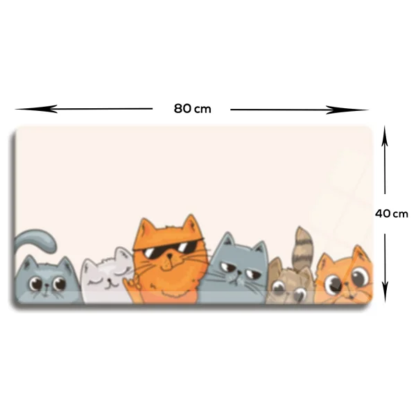 Decorita Cam Mouse Pad Cam Masa Matı Cool Cats Large 40cm X 80cm - Görsel 2