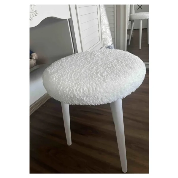 Beylerbeyi Gürgen Ahşap Retro Ayak Dekoratif Beyaz Peluş Puf Tabure Bench Koltuk Sandalye - Beyaz - Şeffaf - Görsel 3