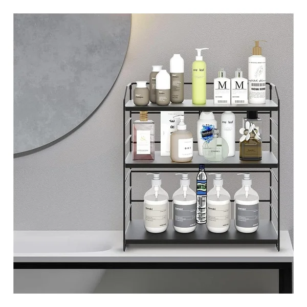 Decorelax Ayarlanabilir Raflı 40CM Baharatlık, Organizer, Düzenleyizi Tezgahüstü Banyo, Mutfak, Ofis Model-1 Siyah - Görsel 2