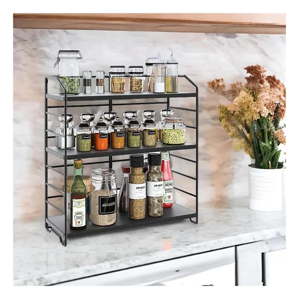 Decorelax Ayarlanabilir Raflı 40CM Baharatlık, Organizer, Düzenleyizi Tezgahüstü Banyo, Mutfak, Ofis Model-1 Siyah - Görsel 3
